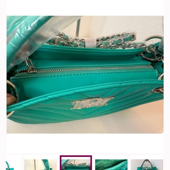 Badgley Mischka Diagonal Quilted Shoulder Bag Cobalt w/ Bridled Chain Strap NWT - Picture 8 of 11